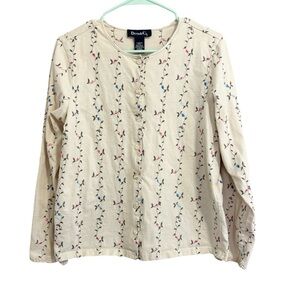Denim&Co Cream Ditsy Embroidered Floral Button front Cardigan